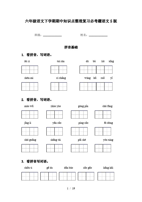 六年级语文下学期期中知识点整理复习必考题语文S版