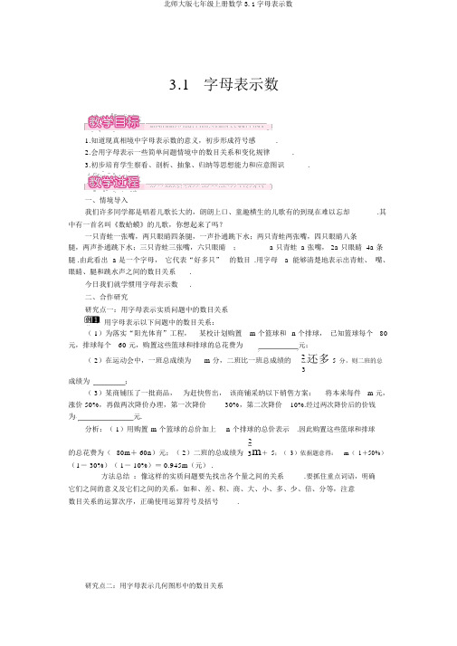 北师大版七年级上册数学3.1字母表示数优秀教案