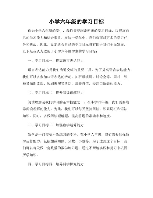 小学六年级的学习目标