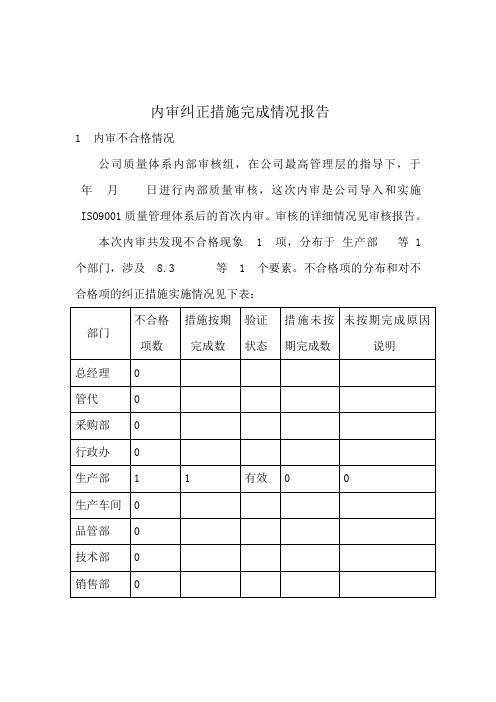 内审纠正措施完成情况报告文档