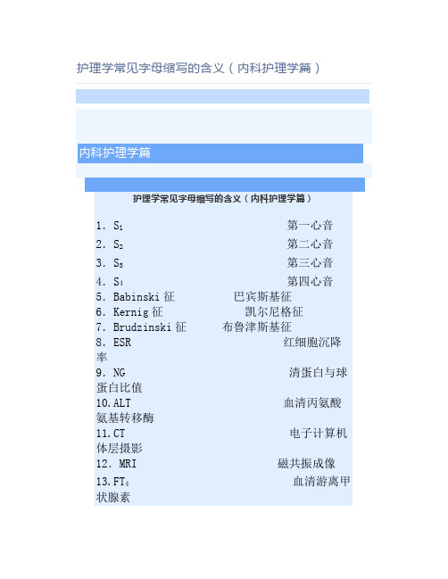 护理学常见字母缩写的含义(内科护理学篇)