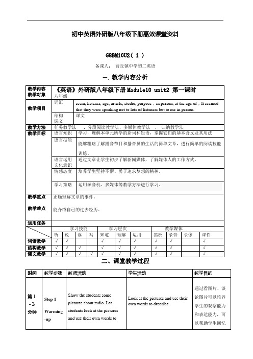 初中英语外研版八年级下册高效课堂资料G8BM10U2( 1 )