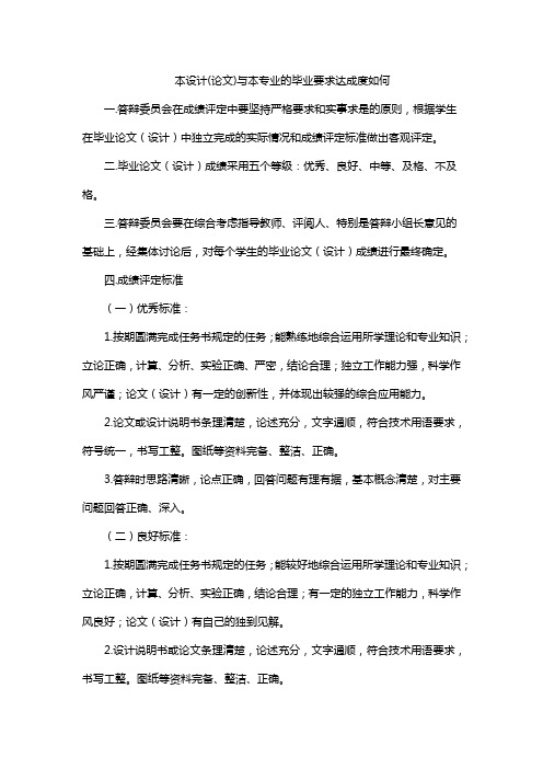 本设计(论文)与本专业的毕业要求达成度如何