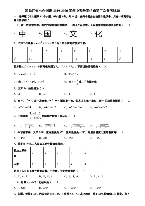 黑龙江省七台河市2019-2020学年中考数学仿真第二次备考试题含解析