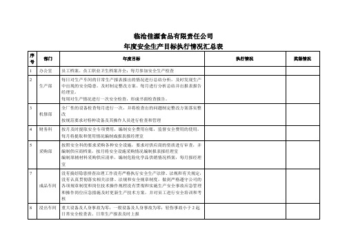 年度安全生产目标执行及完成情况汇总表