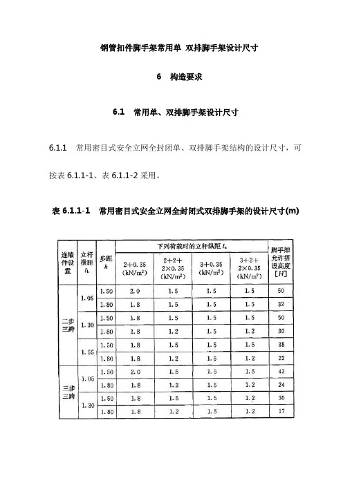 钢管扣件脚手架常用单 双排脚手架设计尺寸