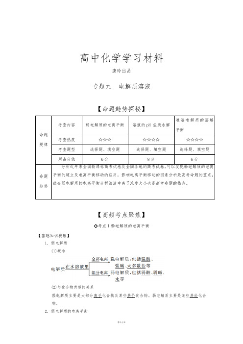 高考化学复习《高考艺体生文化课百日冲刺》化学专题复习讲练：专题九电解质溶液.docx