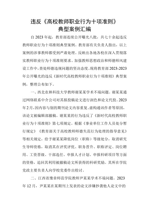 违反《高校教师职业行为十项准则》典型案例汇编