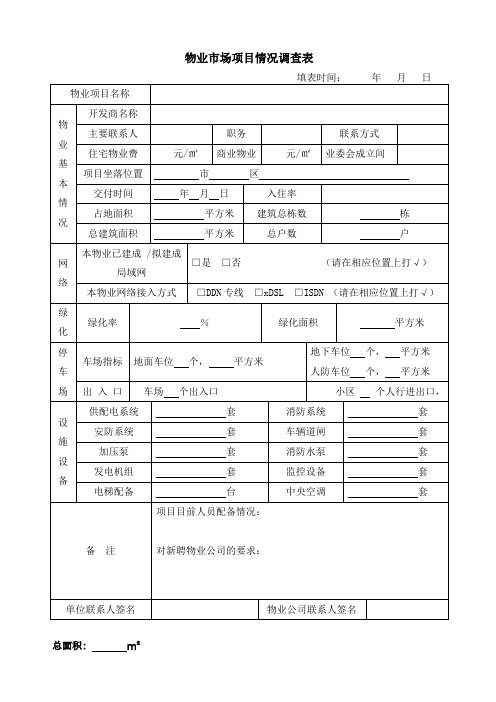 住宅物业市场调查表