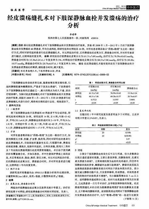 经皮溃疡缝扎术对下肢深静脉血栓并发溃疡的治疗分析