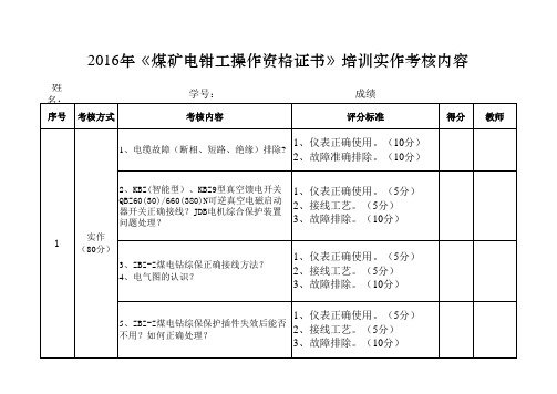 电钳工培训班实作考核表