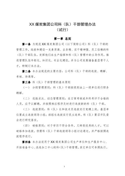 XX煤炭集团公司科(队)干部管理办法