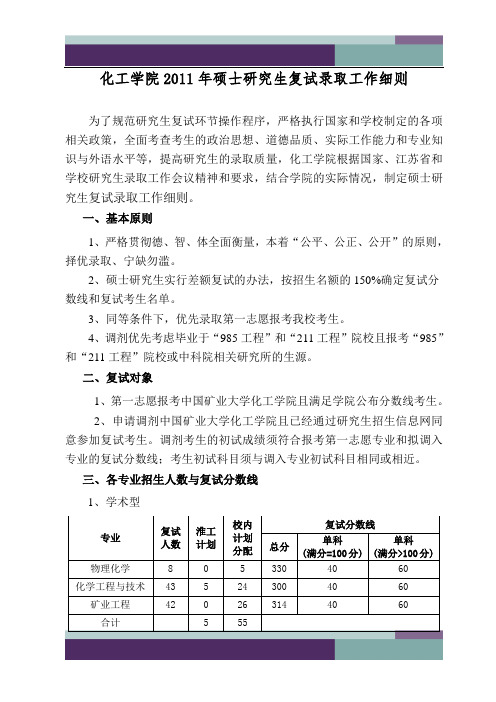 化工学院复试方案