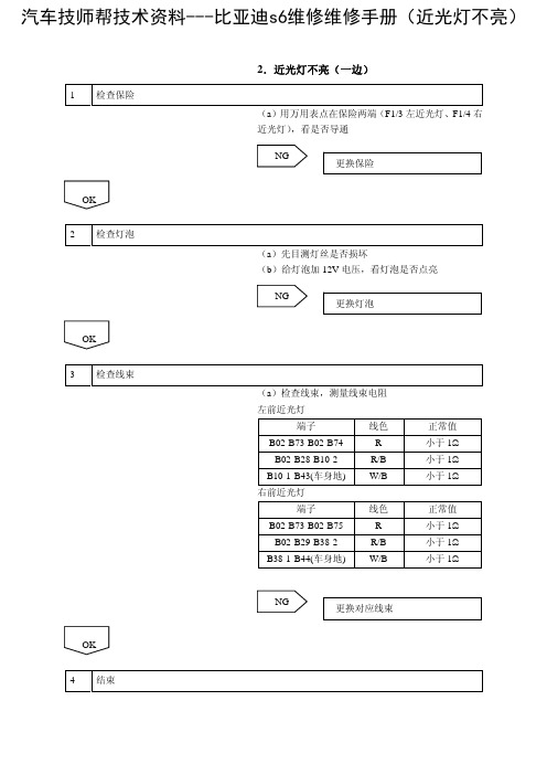 比亚迪s6维修维修手册(近光灯不亮)