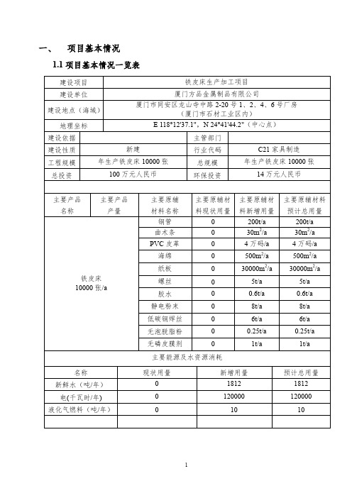 环境影响评价报告公示：铁皮床生加工厦门市同安区龙山寺中路号号厂房厦门市石材工业环评报告