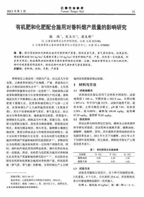 有机肥和化肥配合施用对香料烟产质量的影响研究