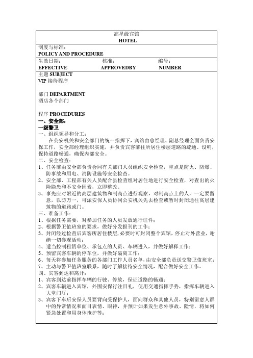 高星级宾馆VIP接待制度