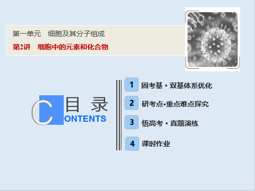 2019版一轮优化探究生物(人教版)课件：第一单元 第2讲 细胞中的元素和化合物 