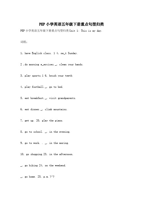 PEP小学英语五年级下册重点句型归类