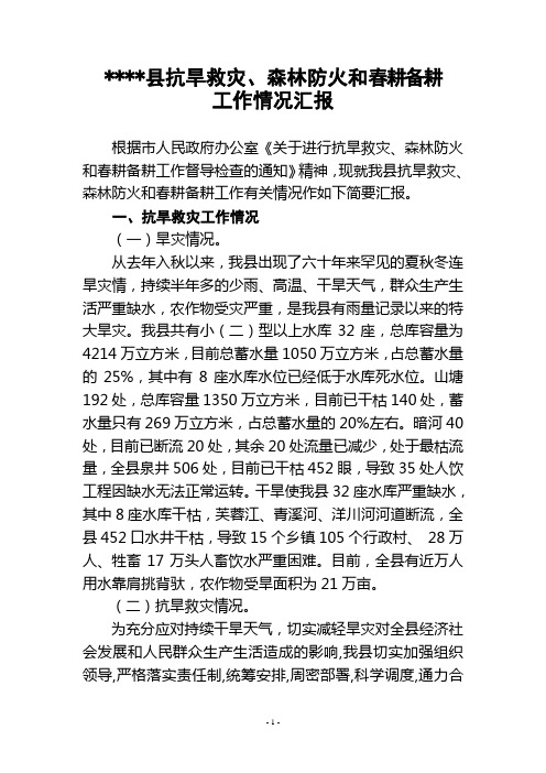 县抗旱救灾和森林防火工作情况汇报