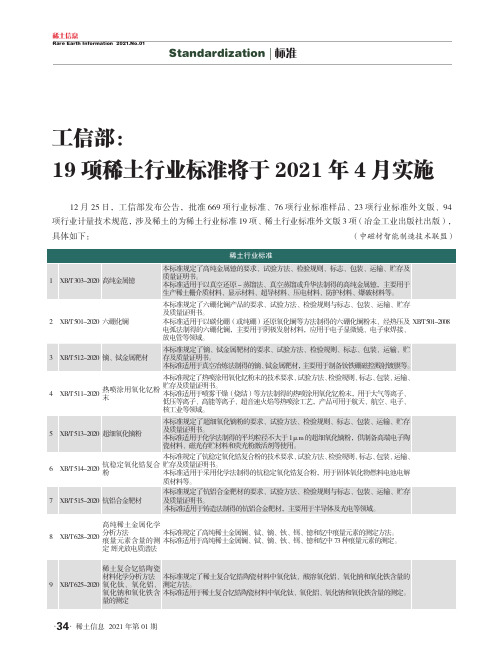 工信部19项稀土行业标准将于2021年4月实施