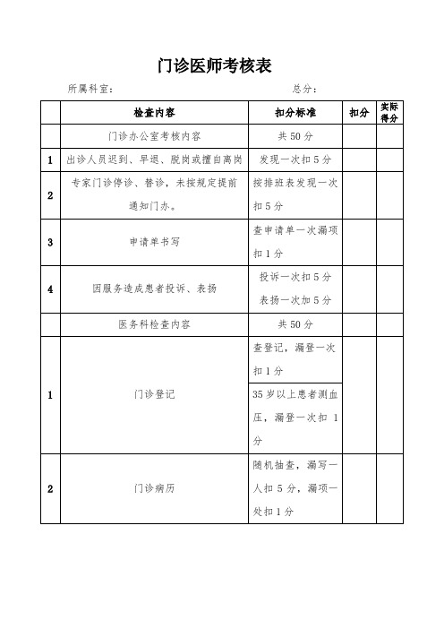 门诊医师考核表