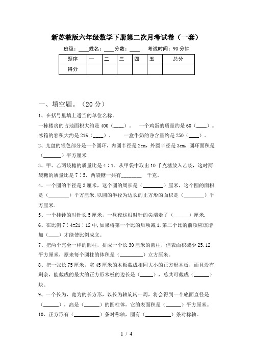 新苏教版六年级数学下册第二次月考试卷(一套)