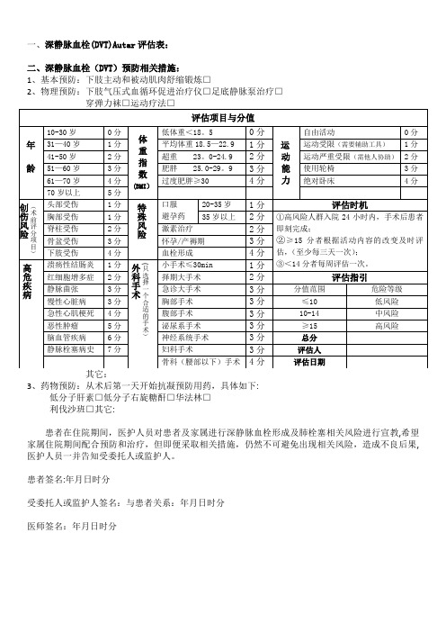 深静脉血栓Autar评分表