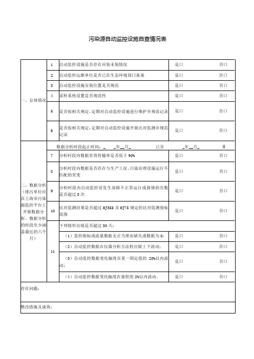 污染源自动监控设施自查情况表