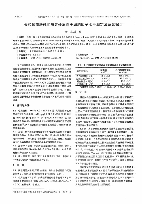失代偿期肝硬化患者外周血干细胞因子水平测定及意义探讨