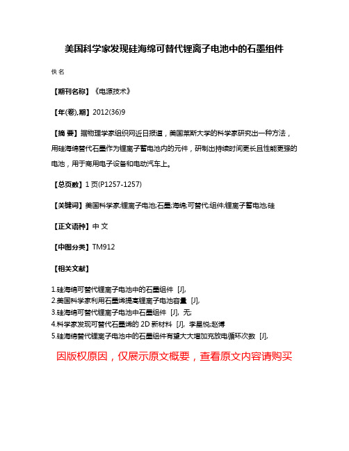 美国科学家发现硅海绵可替代锂离子电池中的石墨组件