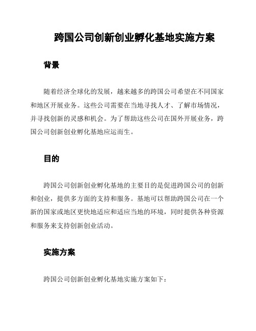 跨国公司创新创业孵化基地实施方案