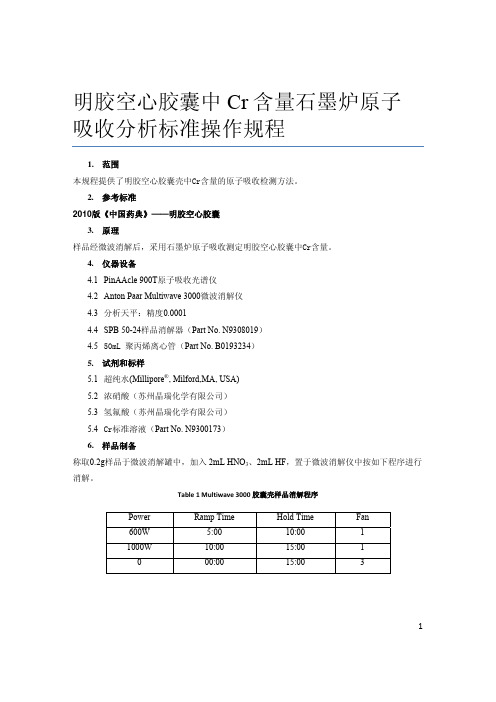 明胶空心胶囊中 Cr含量石墨炉原子吸收分析标准操作规程