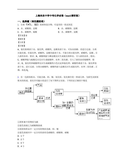 上海向东中学中考化学试卷(word解析版)