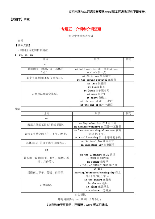 【研究】怀化专版2020年中考英语命题研究第二编语法专题突破篇专题五介词和介词短语精讲试题