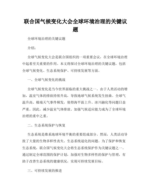 联合国气候变化大会全球环境治理的关键议题