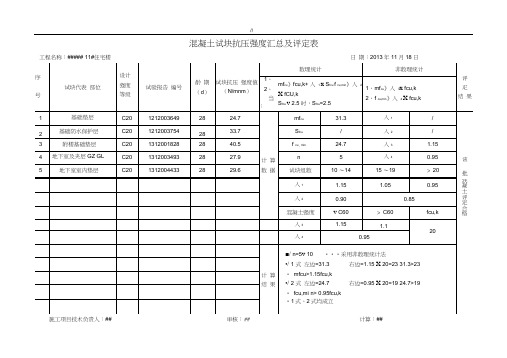 混凝土试块抗压强度汇总及其评定表