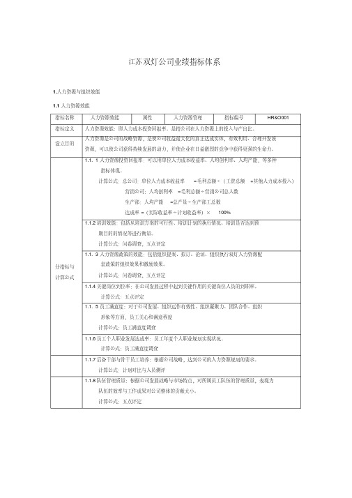 双灯公司指标体系
