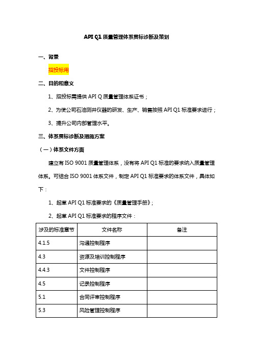 APIQ1质量管理体系贯标诊断及策划