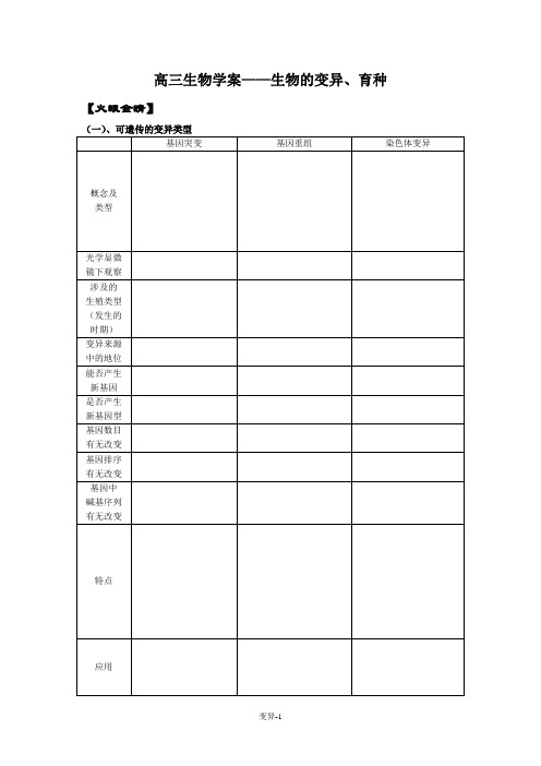 高三生物学案——生物的变异、育种