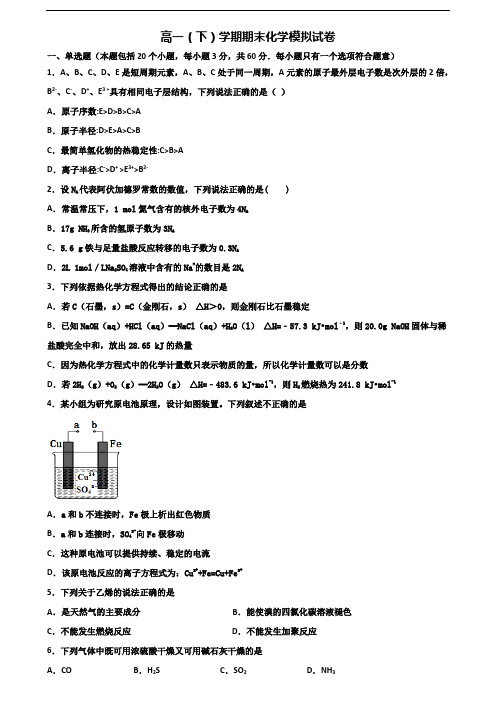 2020学年上海市青浦区新高考高一化学下学期期末监测试题