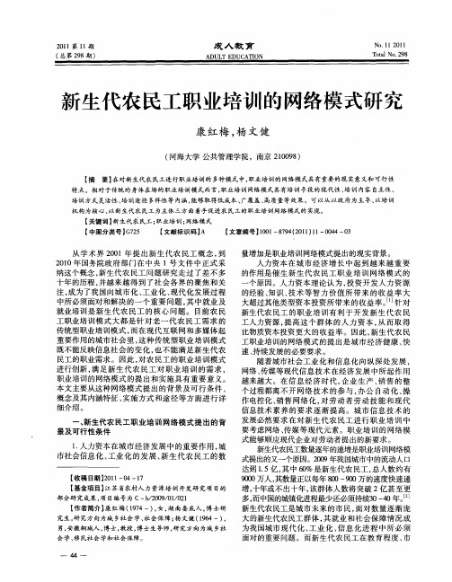 新生代农民工职业培训的网络模式研究