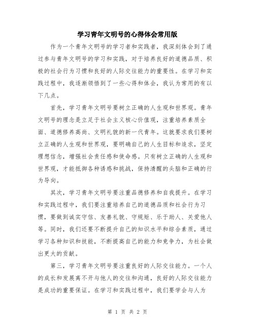 学习青年文明号的心得体会常用版