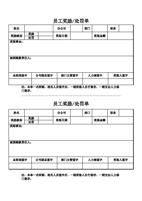 员工奖励、处罚单