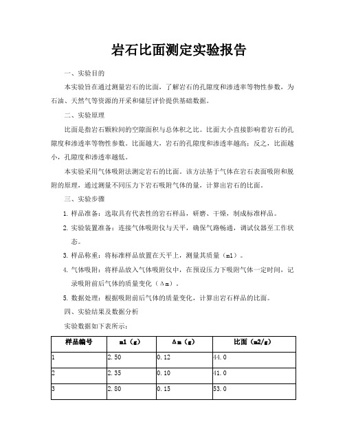 岩石比面测定实验报告