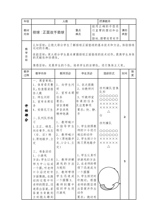 排球正面上手发球(教案)通用版体育