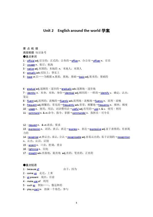 2018届人教版必修1 一轮复习:Unit 2 English around the world学案(18页)