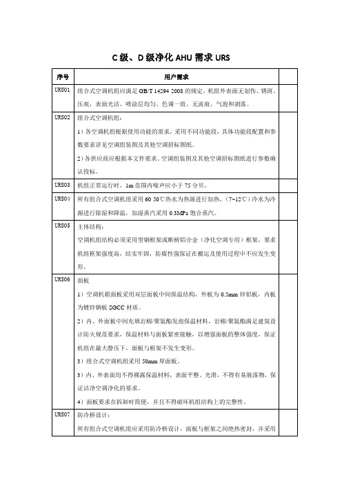 C级、D级净化AHU需求URS