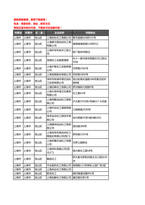 新版上海市上海市宝山区化工厂企业公司商家户名录单联系方式地址大全94家