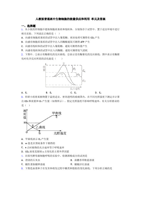 人教版普通高中生物细胞的能量供应和利用 单元及答案